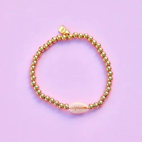 Pura Vida Cowrie Gold Bead Stretch Bracelet