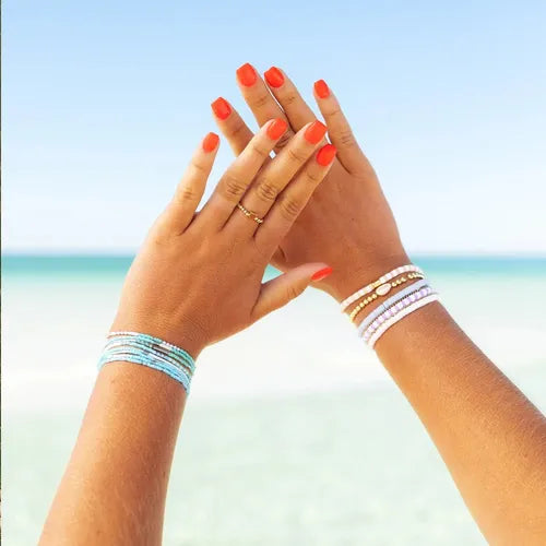 Pura Vida Cowrie Gold Bead Stretch Bracelet