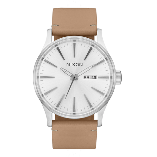 Nixon Sentry Leather All Silver Tan