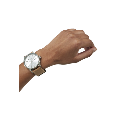 Nixon Sentry Leather All Silver Tan