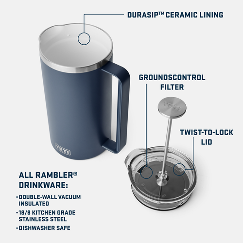 YETI Rambler French Press with Twist-to-Lock French Press Lid